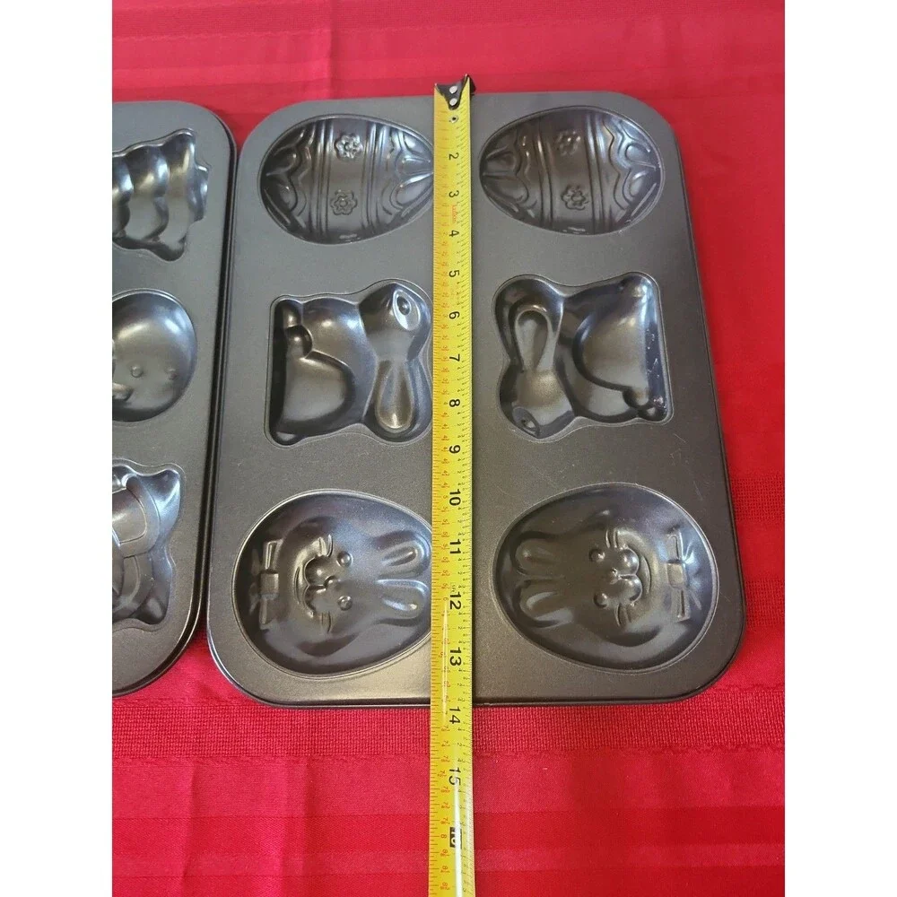 Set of 2 Holiday Mini Cake Baking Pans Christmas & Easter Nonstick 6 Cavity Mold